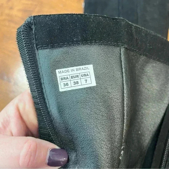 New Farm Rio Anthropologie tall black suede lug sole boots embroidered back sz 7 - Picture 13 of 13